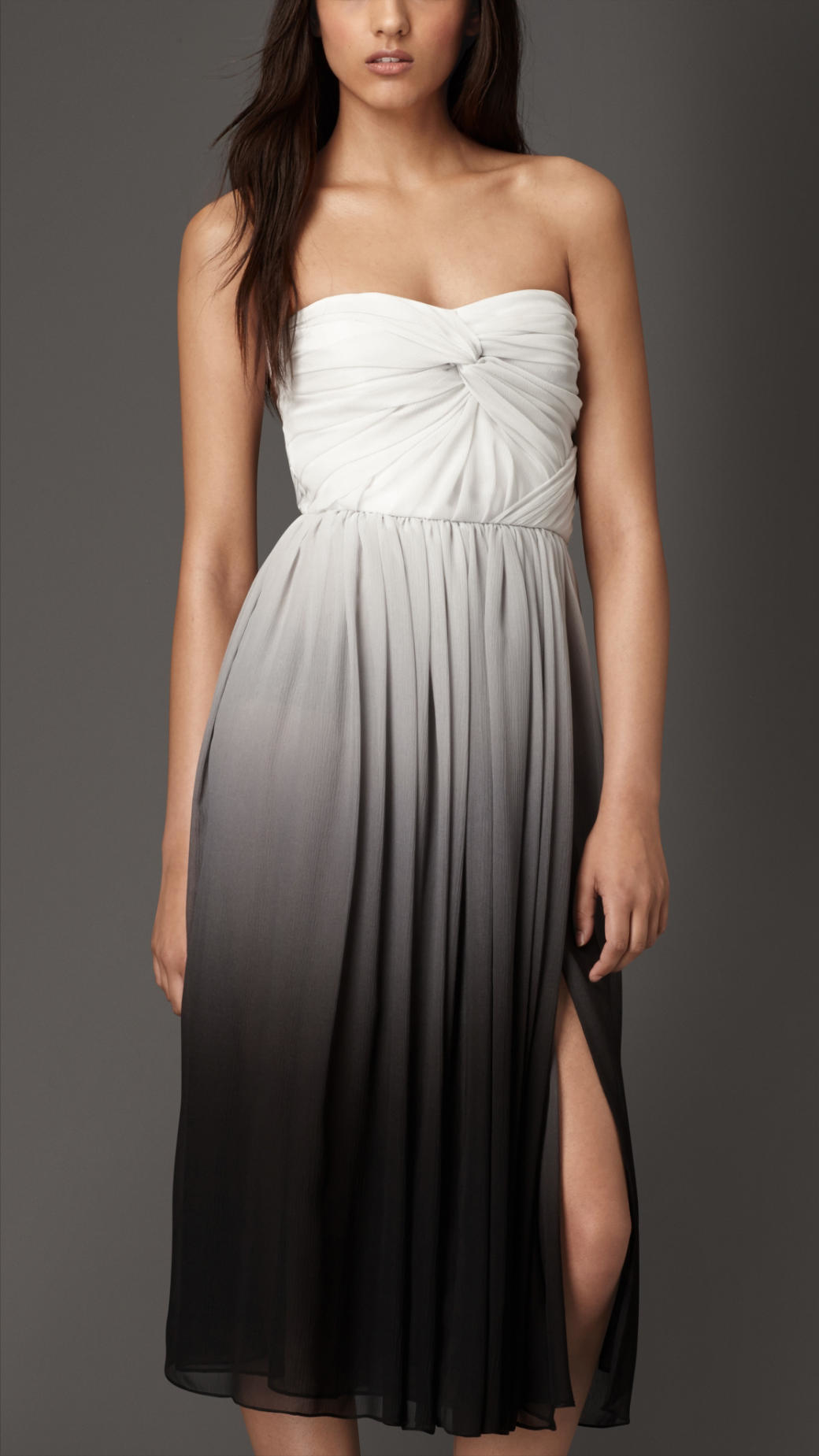 strapless silk gown