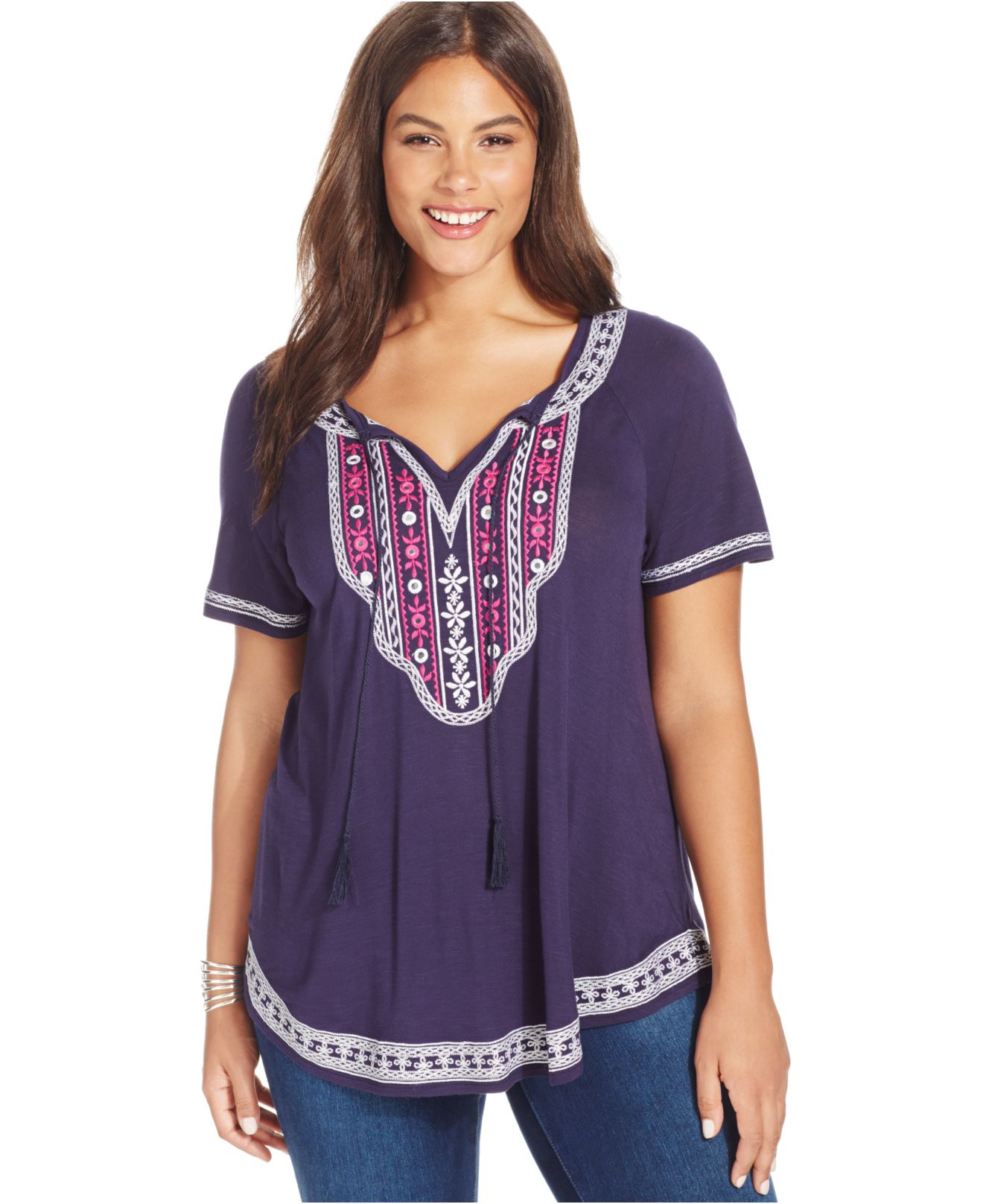 Lyst - Inc International Concepts Short-sleeve Embroidered Peasant Top ...