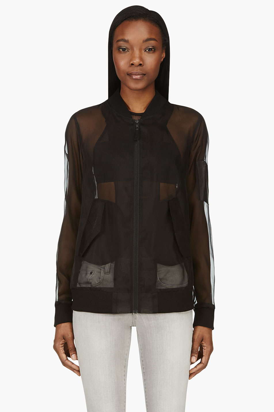 Blk dnm Organza and Leather Sheer Bomber Jacket in Black Lyst