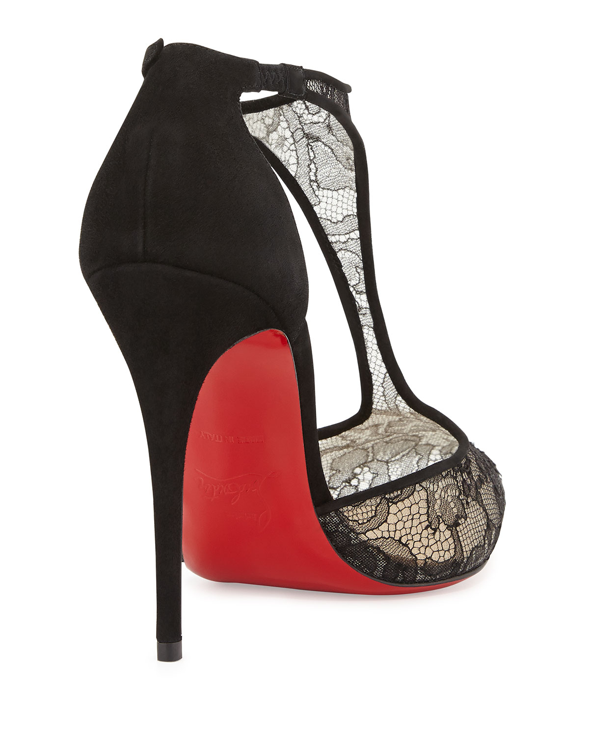Christian louboutin Salonu Chantilly Lace T-strap Red Sole Pump in ...