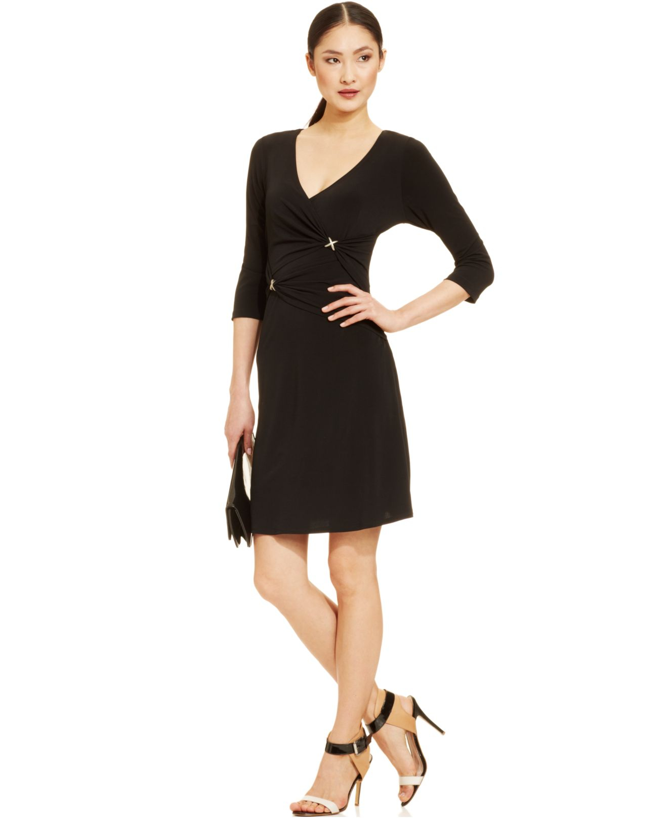 Lyst - Miraclesuit Ruched Hardware Faux-Wrap Dress in Black