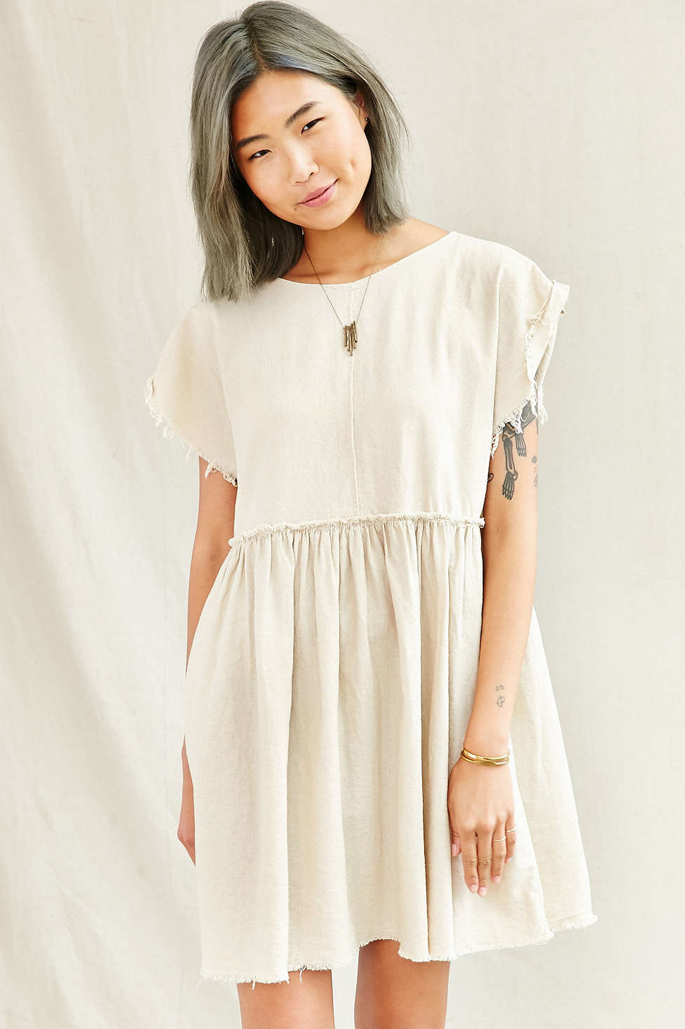 Lyst - Urban Renewal Remade Raw Edge Linen Babydoll Dress in Natural