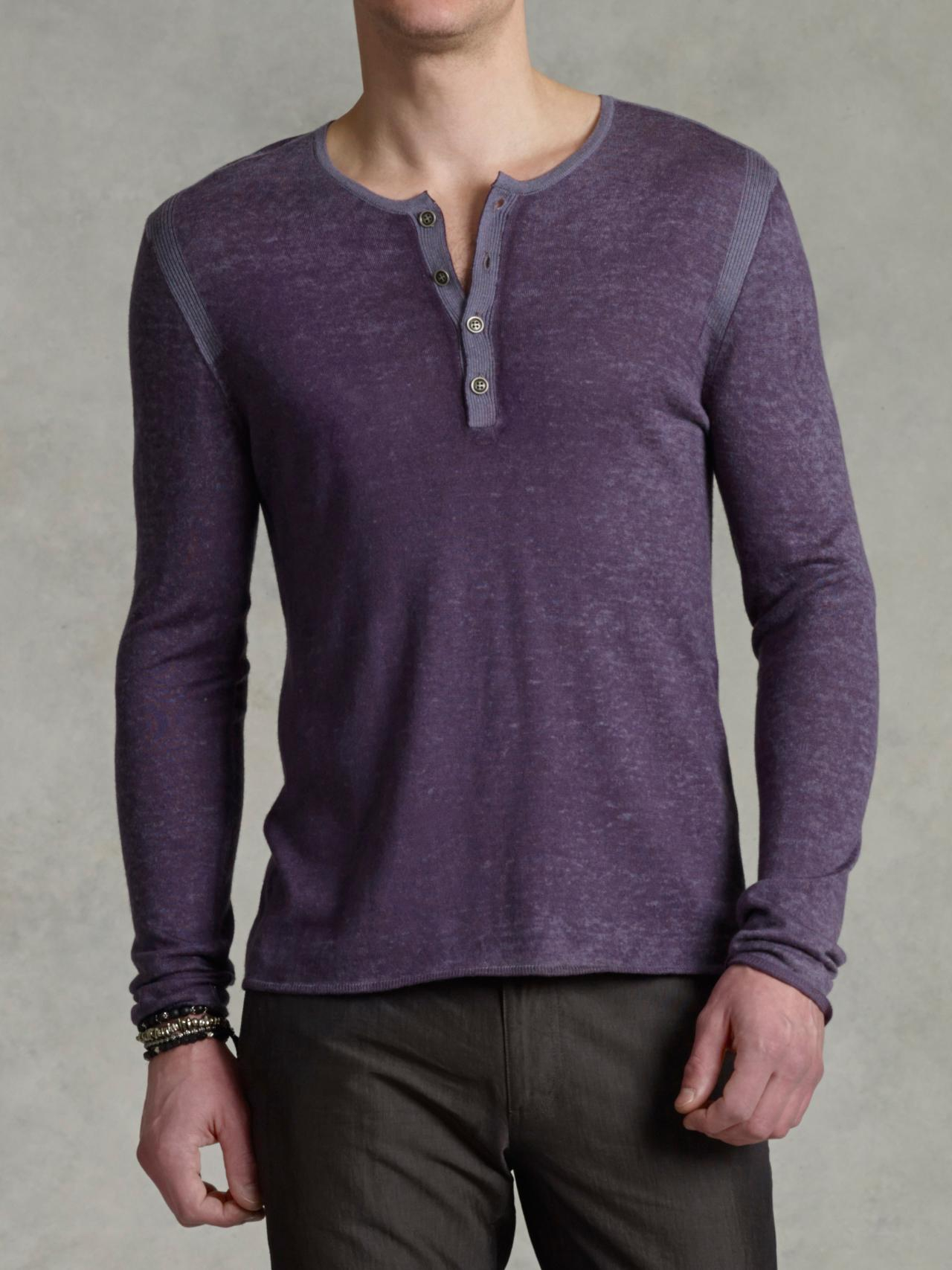 Lyst John Varvatos Reverse Print Henley in Purple for Men