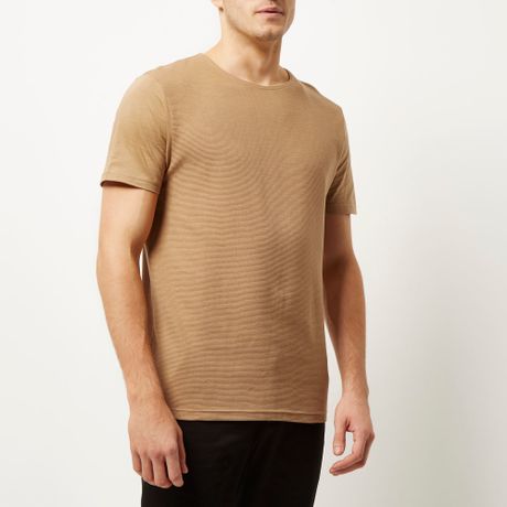 River Island Light Brown Textured Front T-shirt in Beige for Men (Brown ...