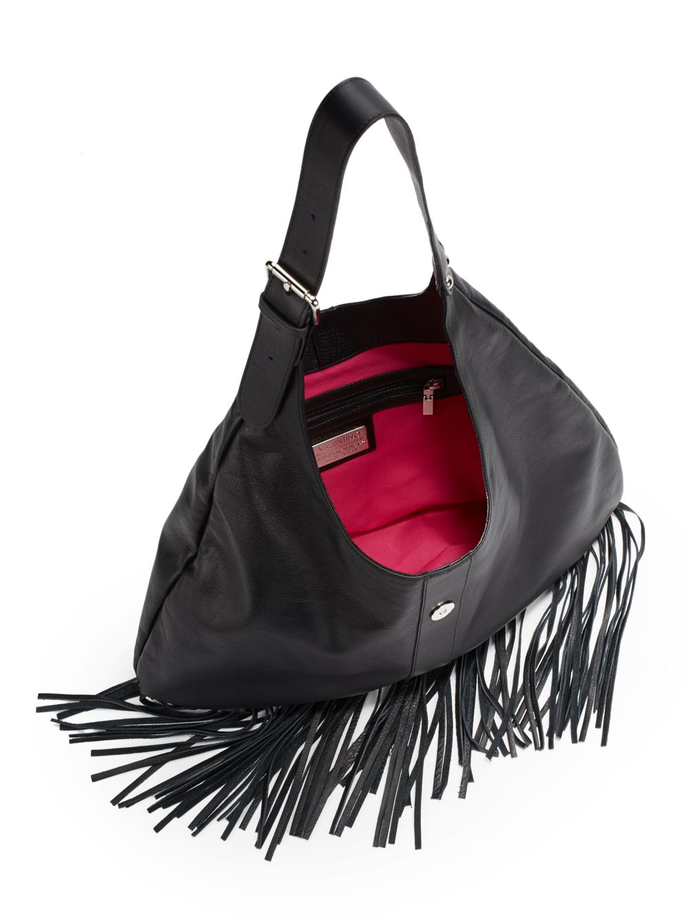 Lyst - Valentino Roba Leather Fringe Hobo Bag in Black