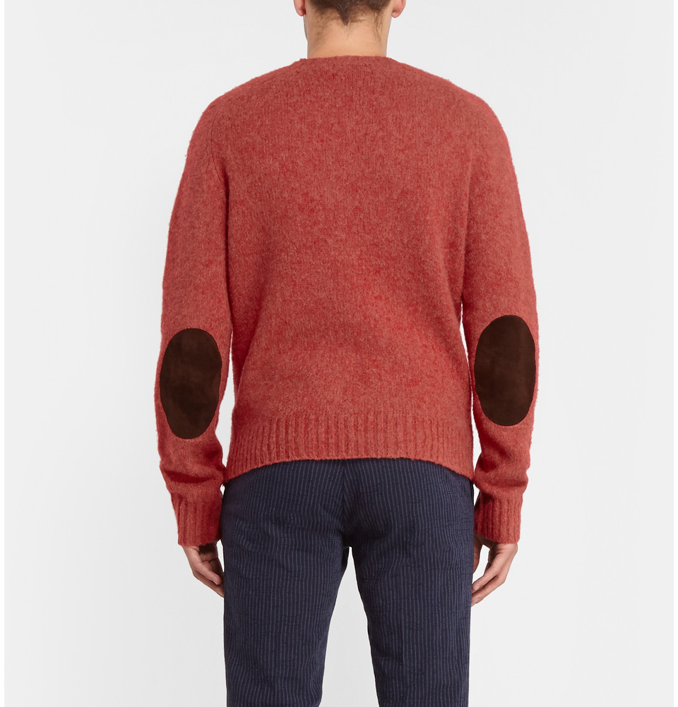 Lyst - Polo Ralph Lauren Suede Elbow Patch Brushed Knittedwool Sweater ...