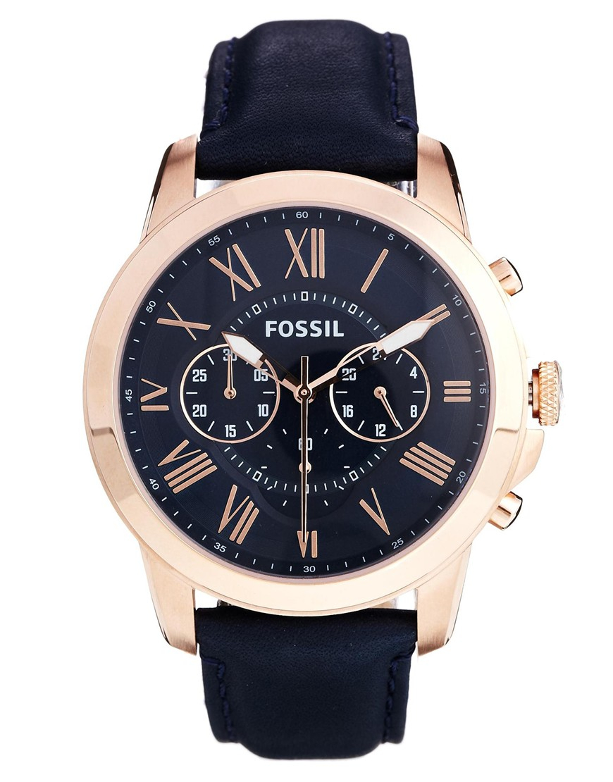 Lyst - Fossil Grant Blue Leather Strap Chronograph Watch Fs4835 in Blue ...