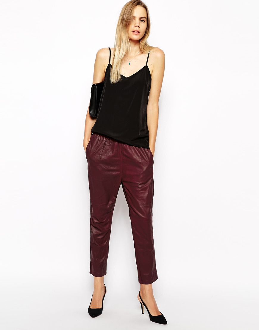 brown leather pants womens