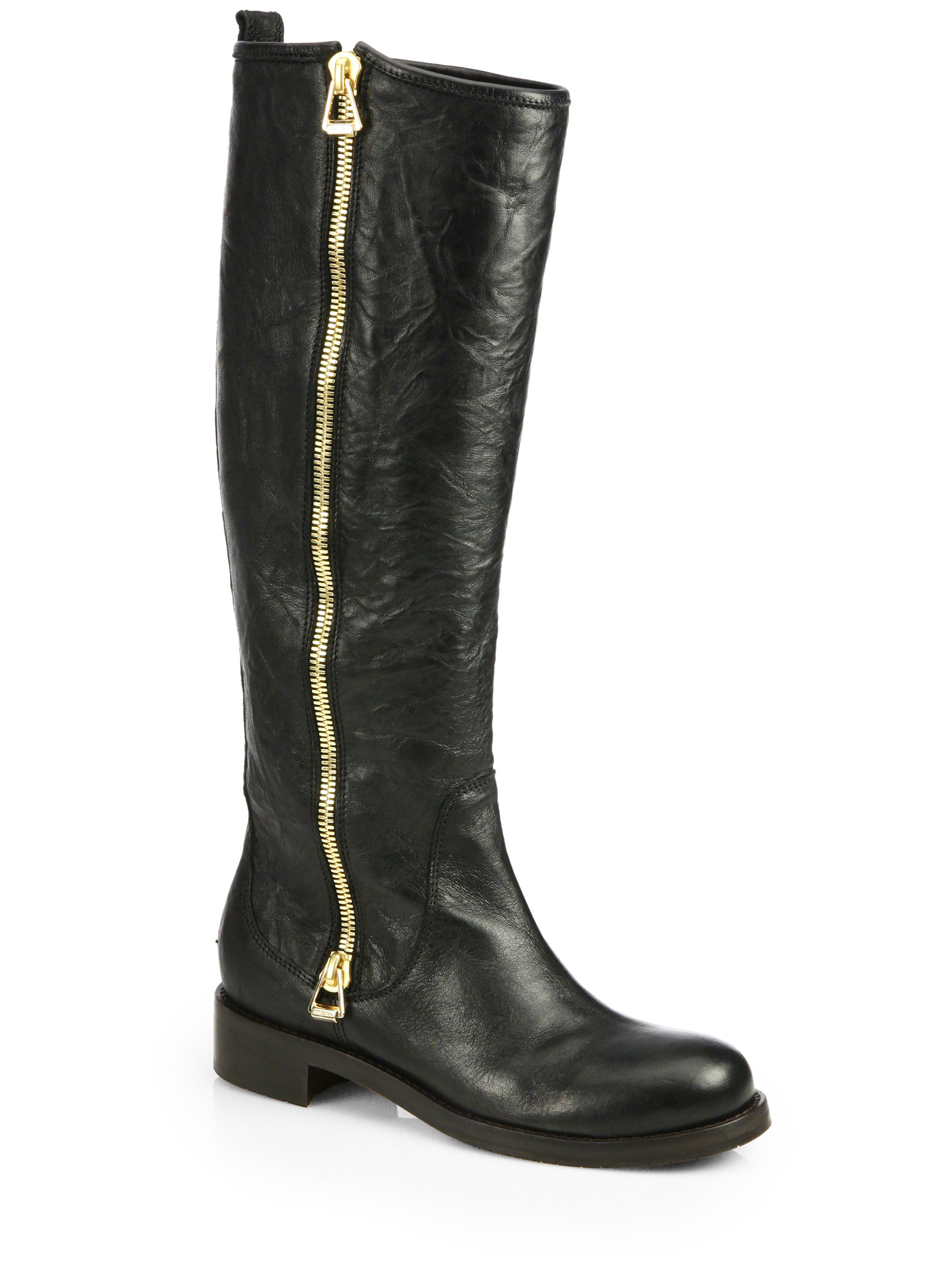 Jimmy choo Doreen Crinkled Leather Knee-high Boots in Black | Lyst