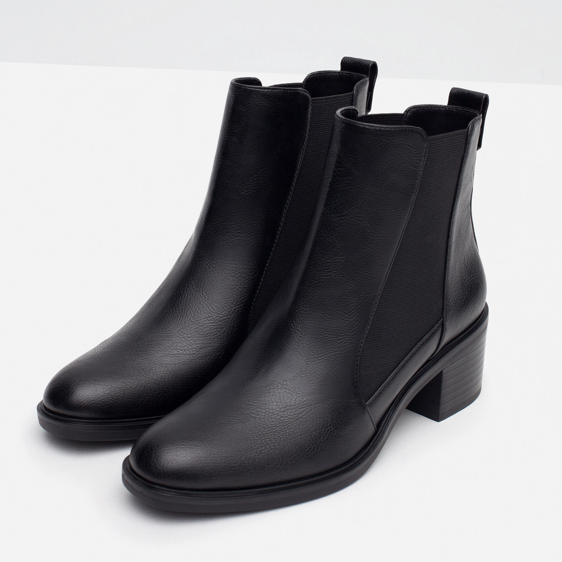 zara low heel leather ankle boots with elastic goring