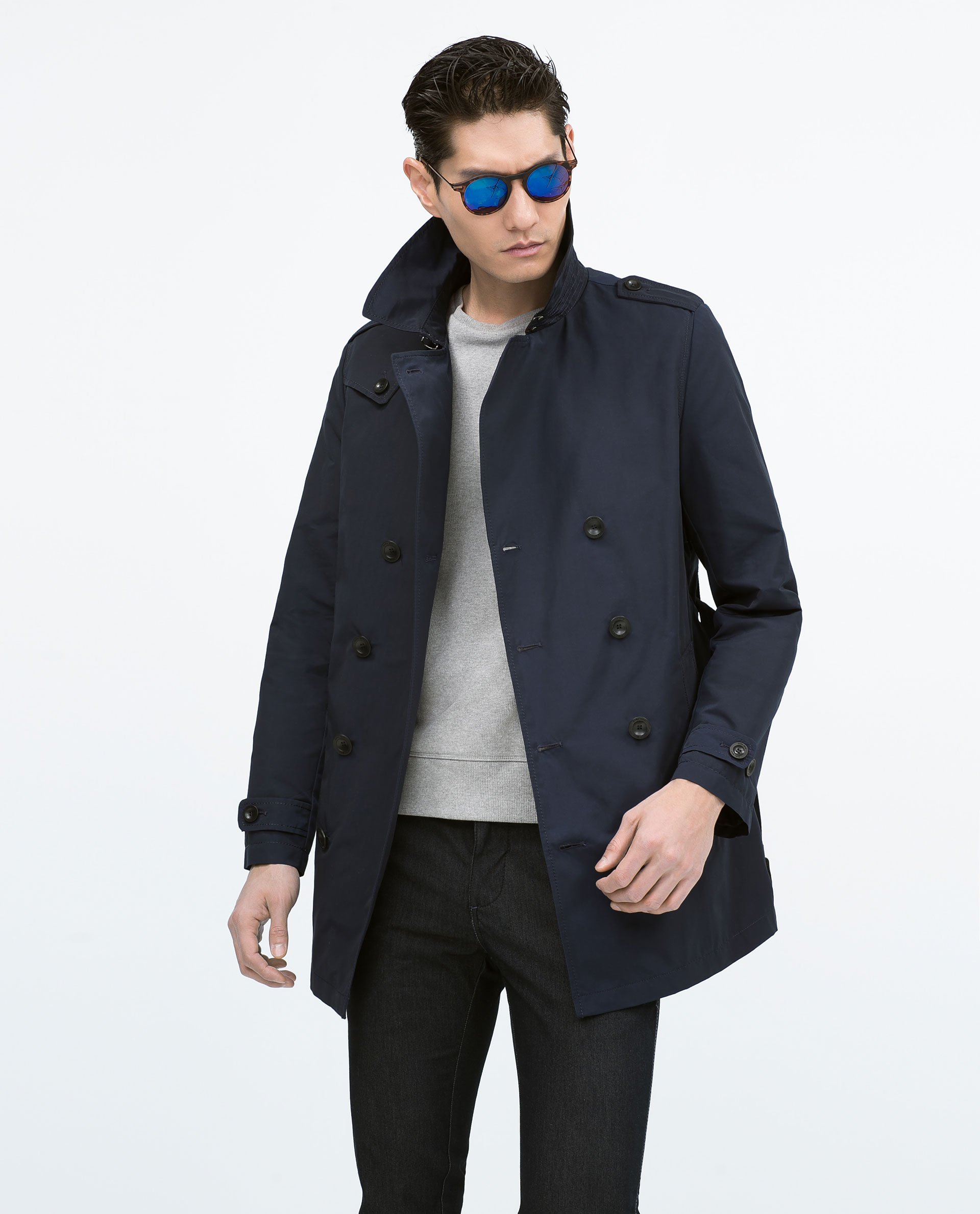 Zara Double-Breasted Trench Coat in Blue for Men (Navy blue) | Lyst