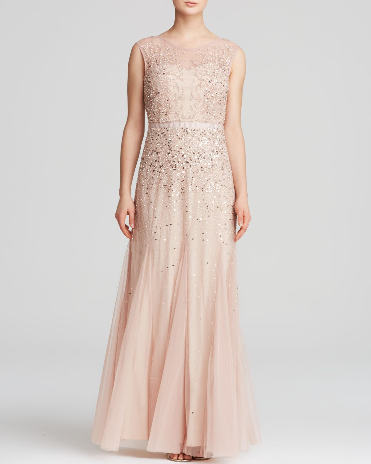 Adrianna papell Gown - Illusion Beaded in Pink (Blush) | Lyst