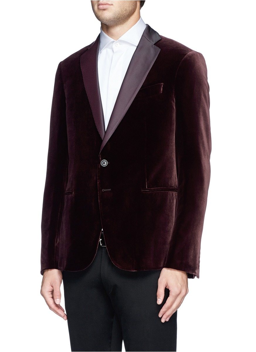 Armani Diamond Check Lapel Velvet Tuxedo Jacket in Red for Men | Lyst
