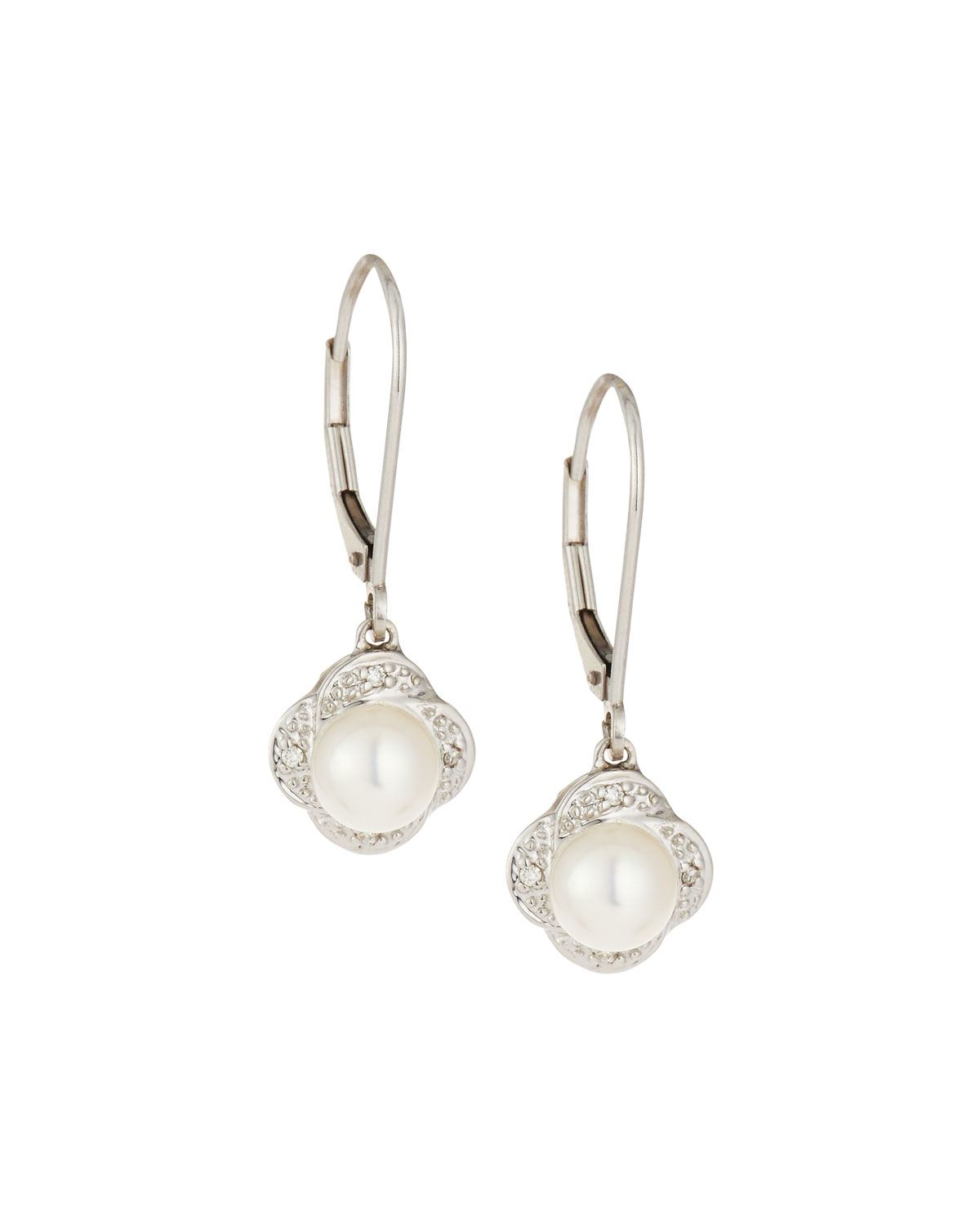 Lyst Belpearl 14k Delicate Pearl Diamond Flower Drop Earrings In Gallery