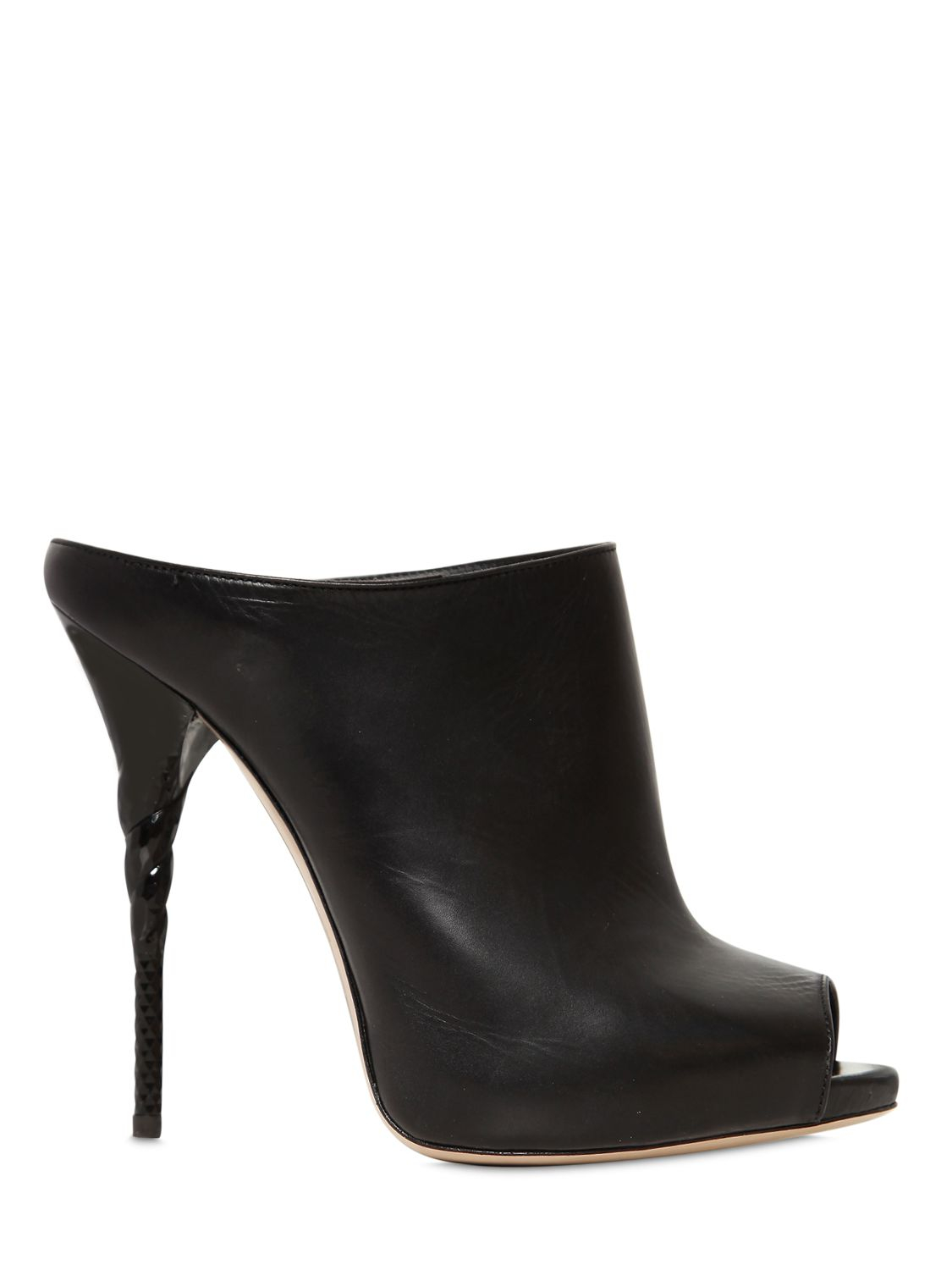 black leather mules with heel