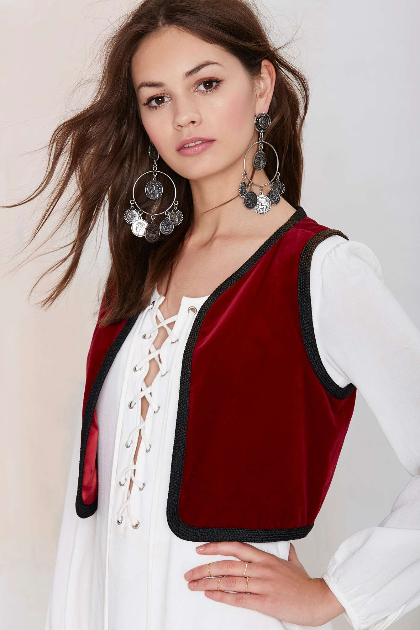 Lyst Saint Laurent Vintage Cinnamon Girl Velvet Vest in Red