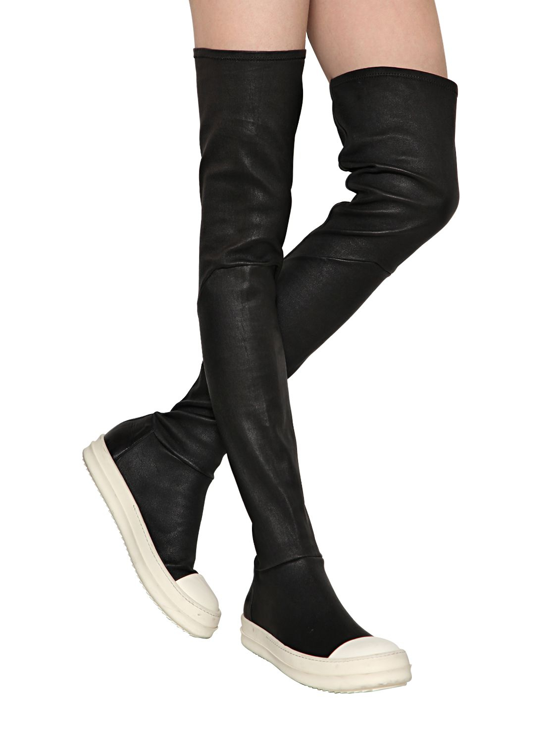 Lyst - Rick Owens Over The Knee Stretch Leather Sneakers in Black
