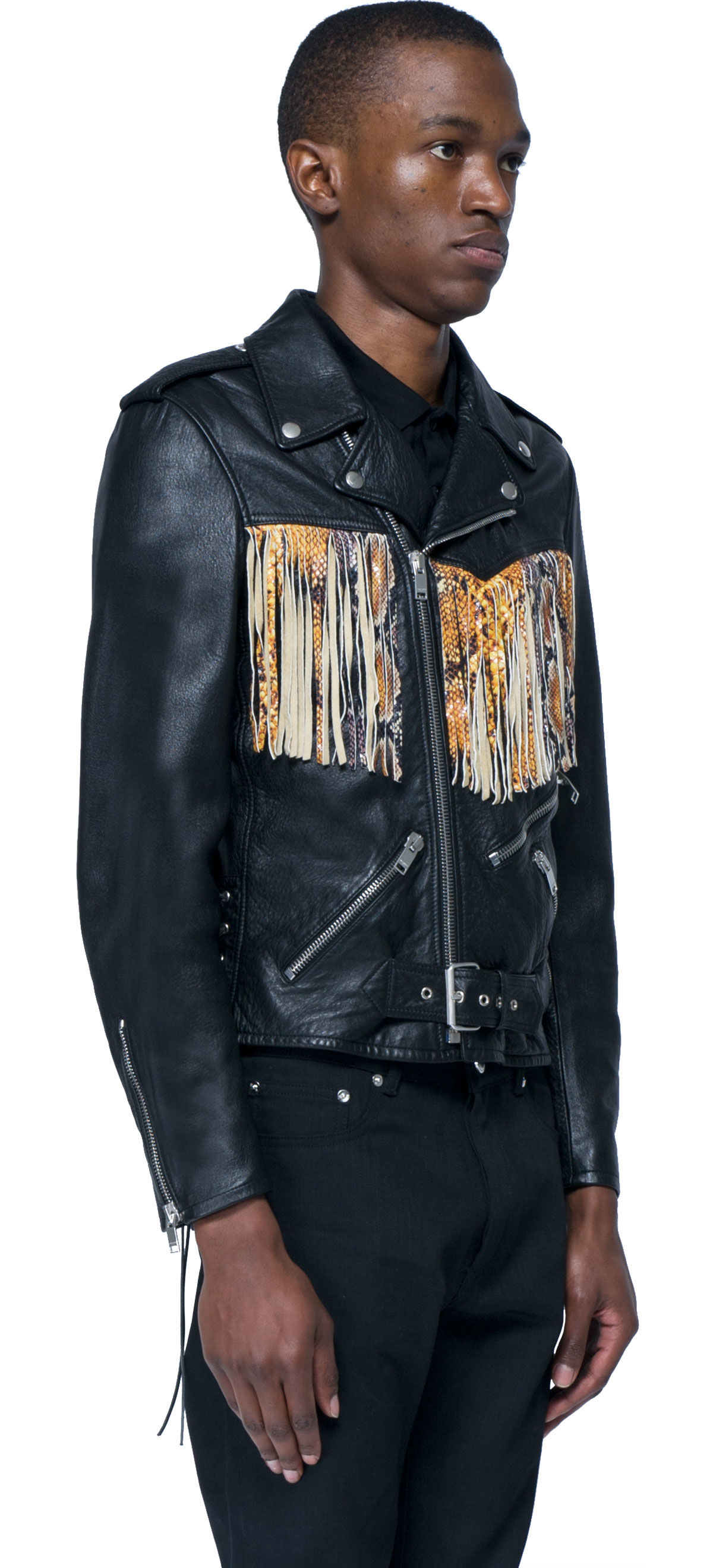 Saint laurent Motorcycle Jacket With Fringes in Black for Men | Lyst