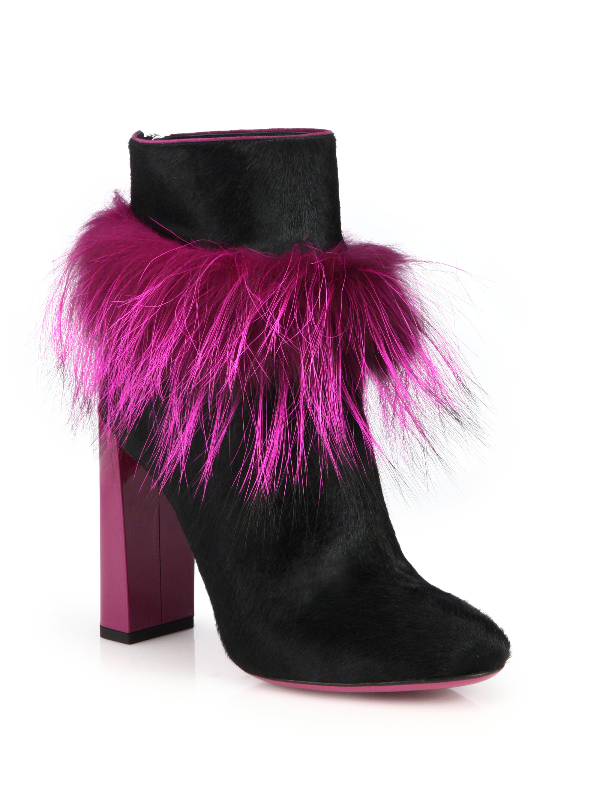 Lyst Fendi Fox Furtrimmed Calf Hair Booties in Black