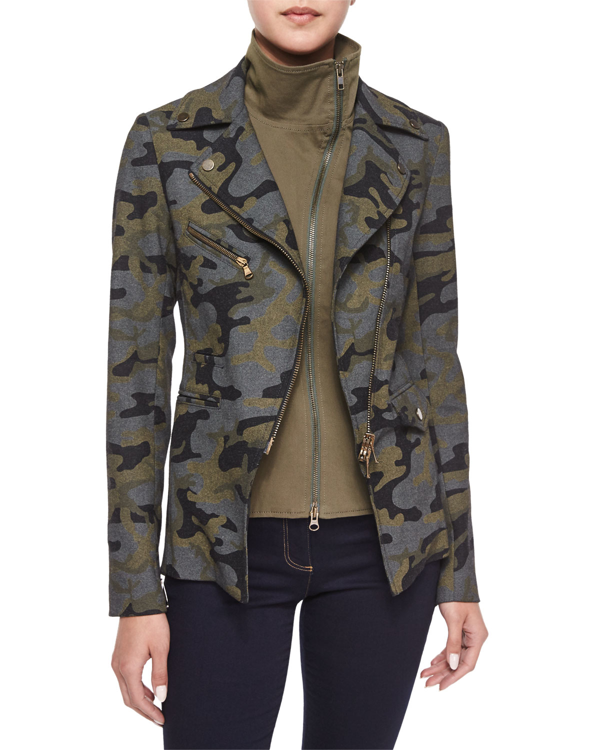 Lyst Veronica Beard Hadley Camouflage Jacket With Moto Dickey In Gray 