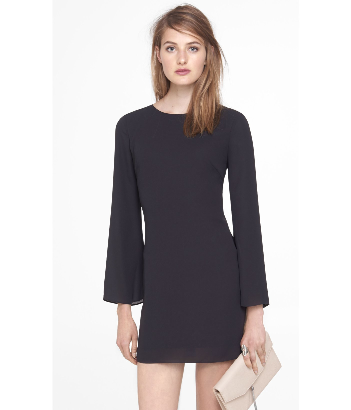 Lyst - Express Black Open Back Bell Sleeve Dress in Black