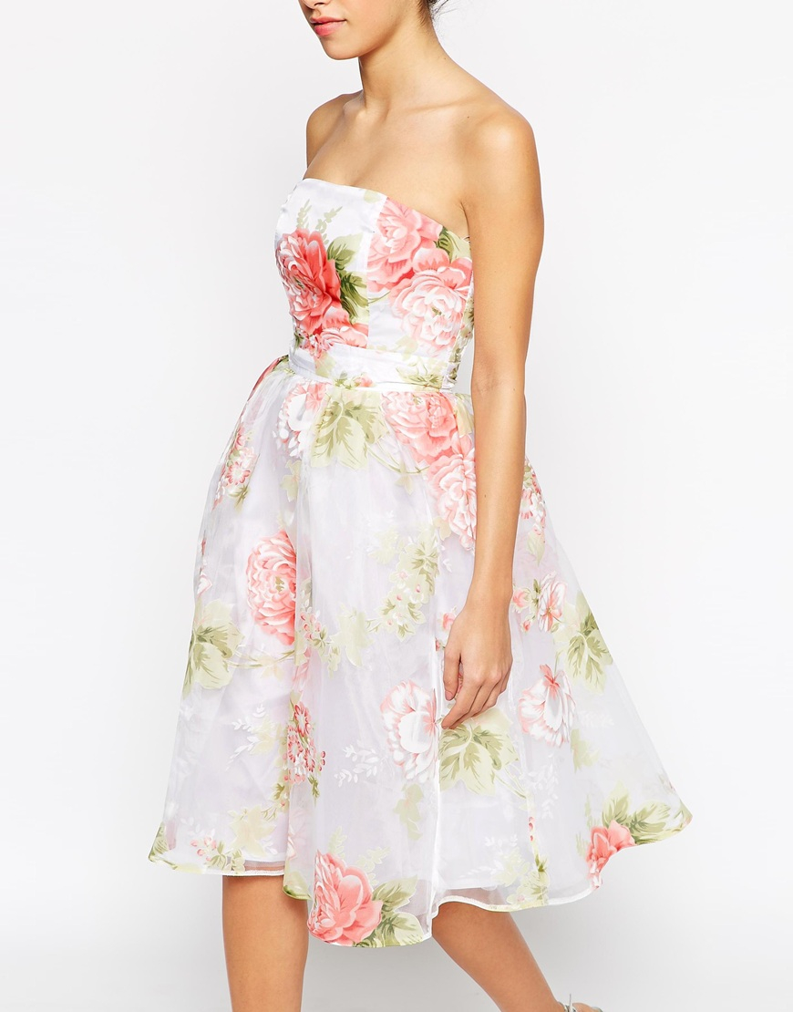 Lyst - Elise Ryan Bandeau Midi Prom Dress In Organza