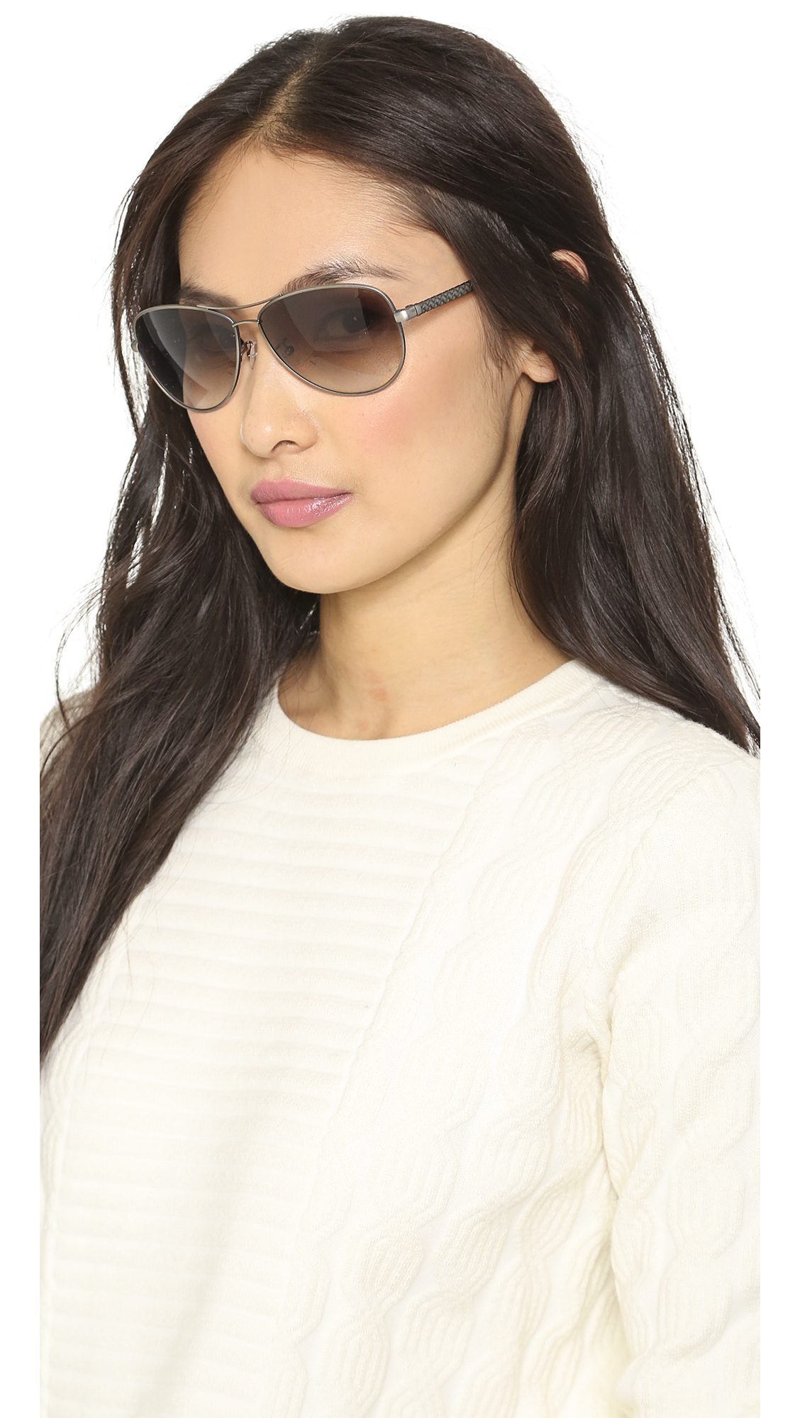 Lyst - Bottega Veneta Special Fit Aviator Sunglasses - Semi Matte Brass ...