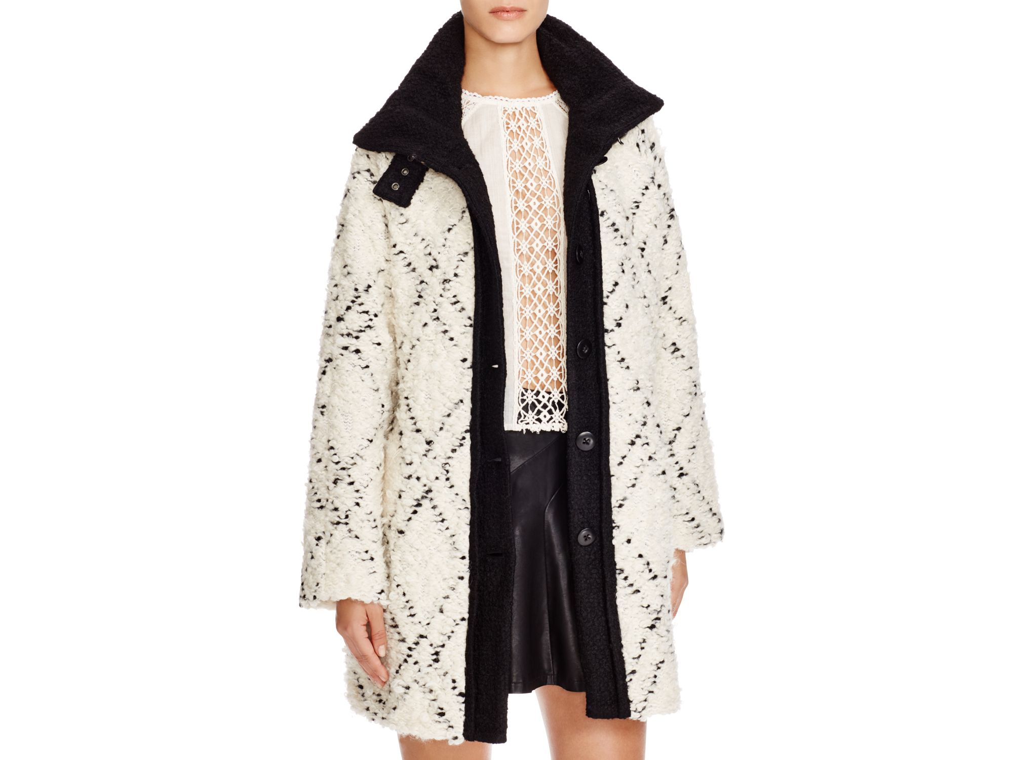 Free People High Collar Pattern Coat in White Lyst