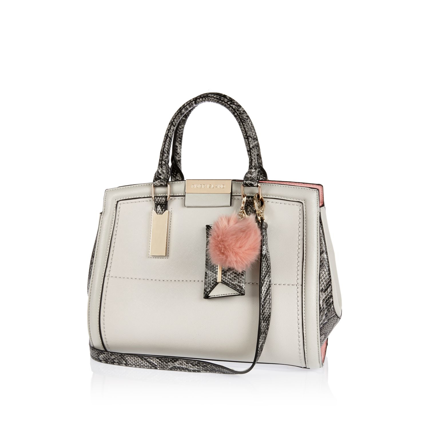 River Island Grey Structured Pom Tote Handbag In Gray Lyst Gallery