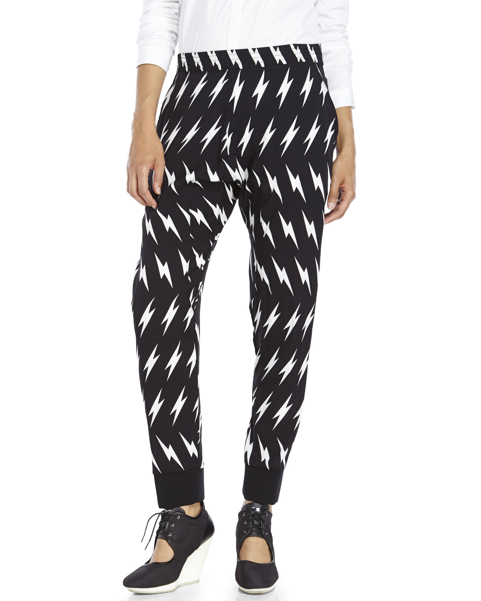 Neil barrett Lightning Bolt Silk Track Pants in Black | Lyst