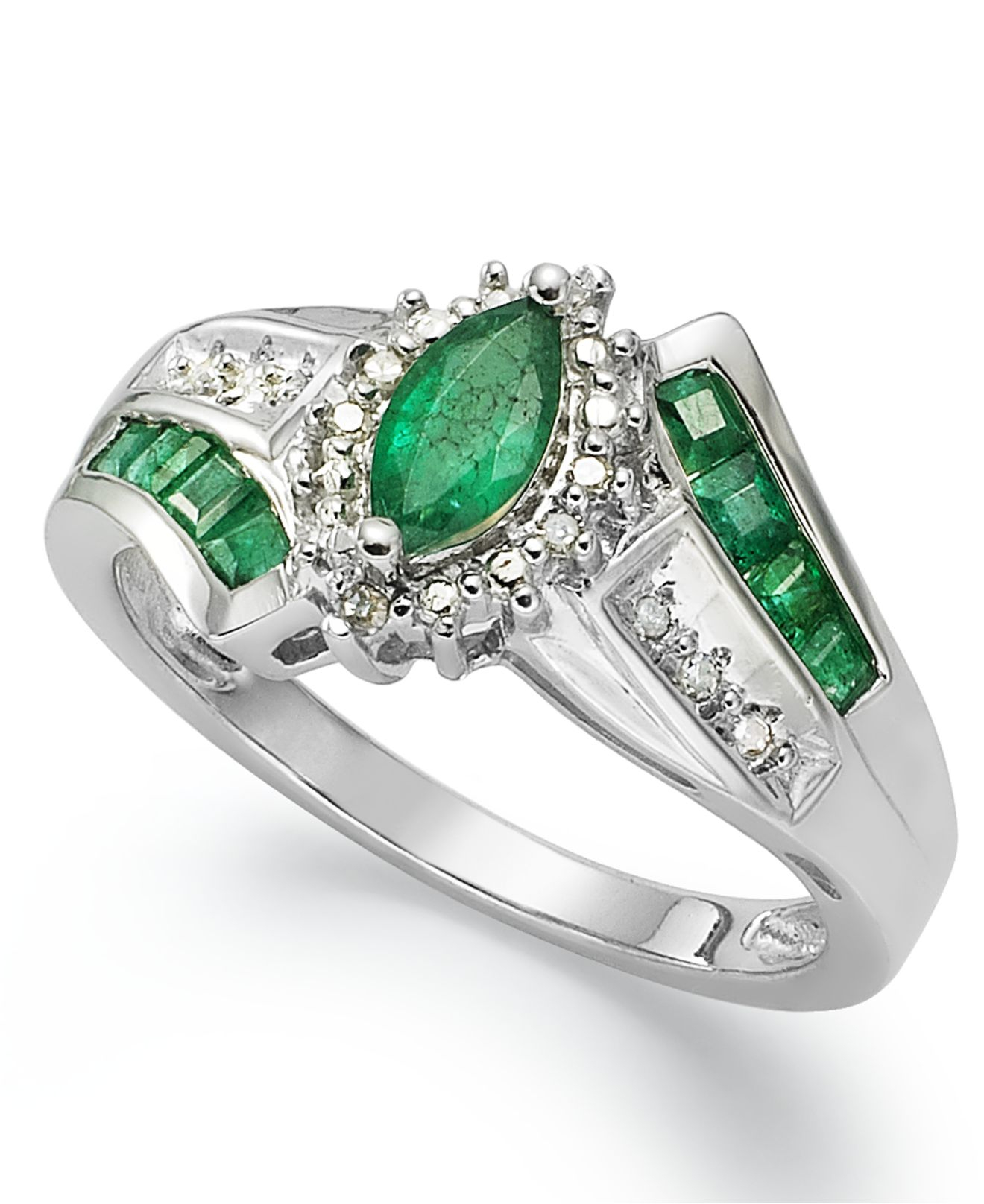 Macy&#39;s Gemstone (1-1/5 Ct. T.w.) And Diamond Accent Ring In Sterling Silver in Green (Emerald ...