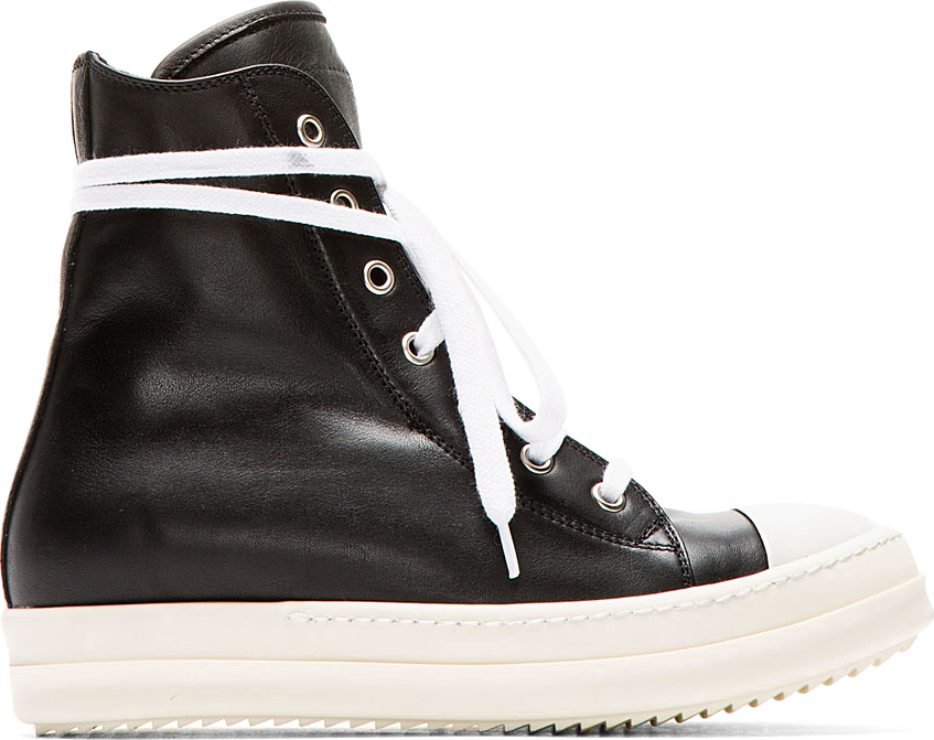 Rick owens Black Leather Ramones Sneakers in Black | Lyst