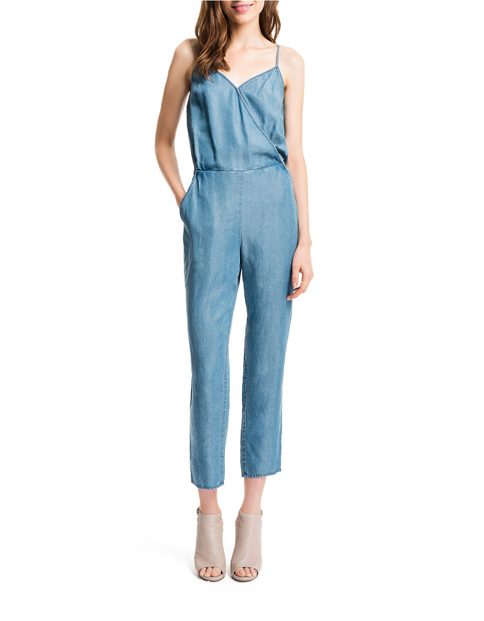 Cece by cynthia steffe Denim Surplice Jumpsuit in Blue | Lyst