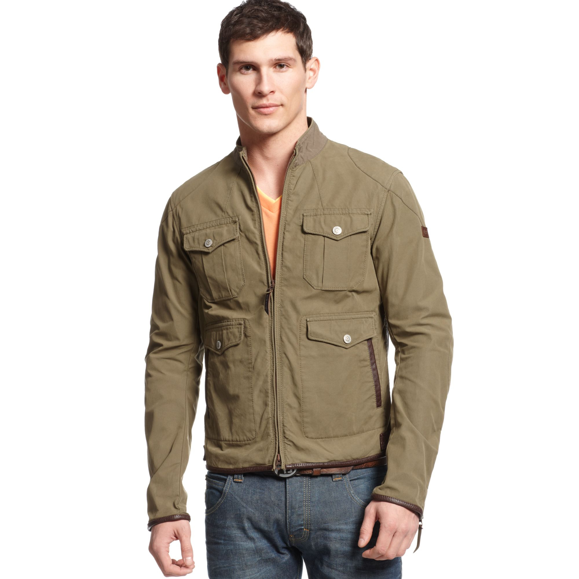 Lyst - Armani jeans Leathertrimmed Canvas Jacket in Natural for Men