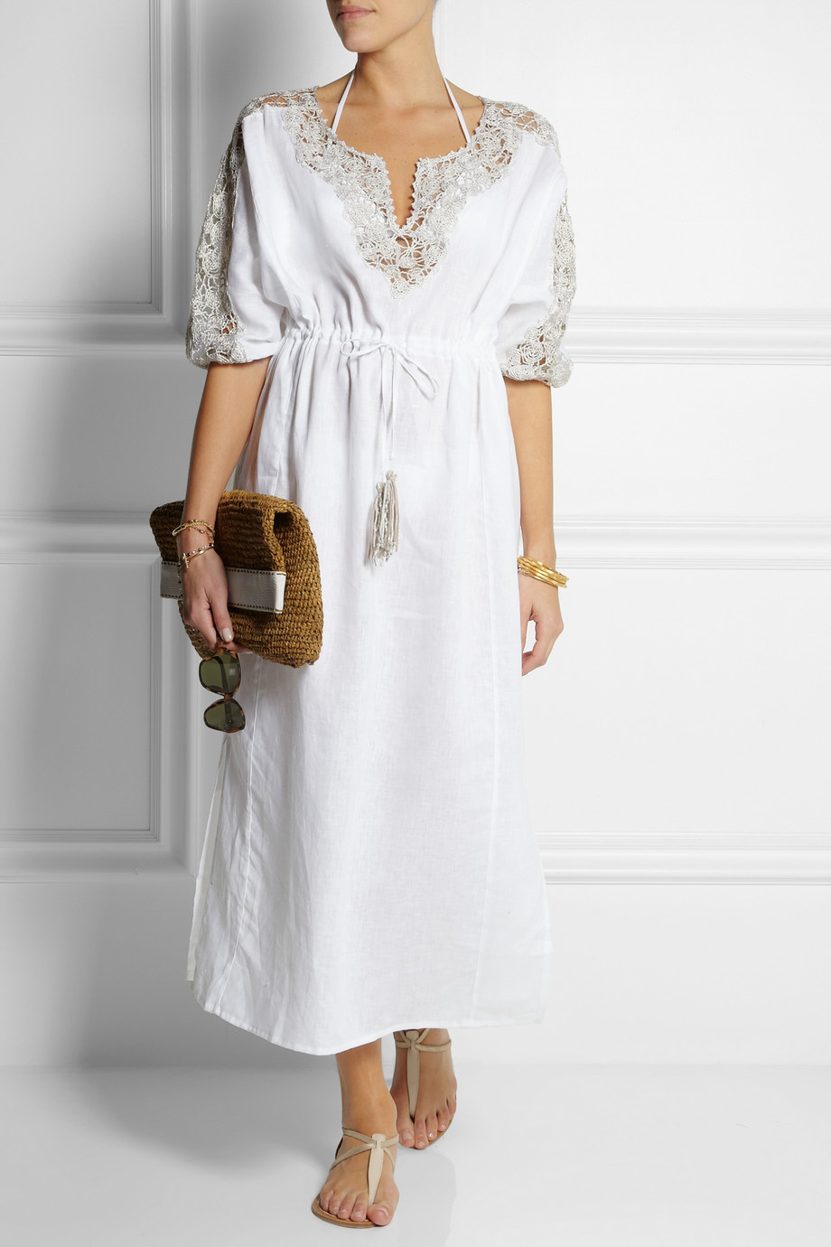Lyst - Emamó Embellished Crocheted Linen Beach Dress in White