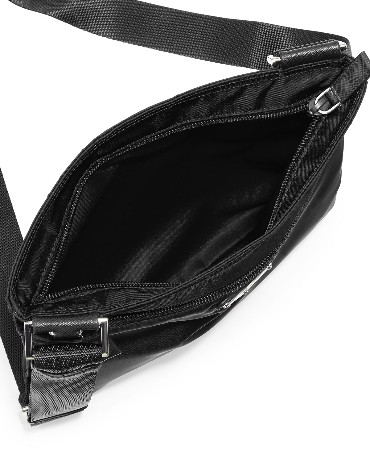 Prada Vela Flat Crossbody Bag in Black | Lyst