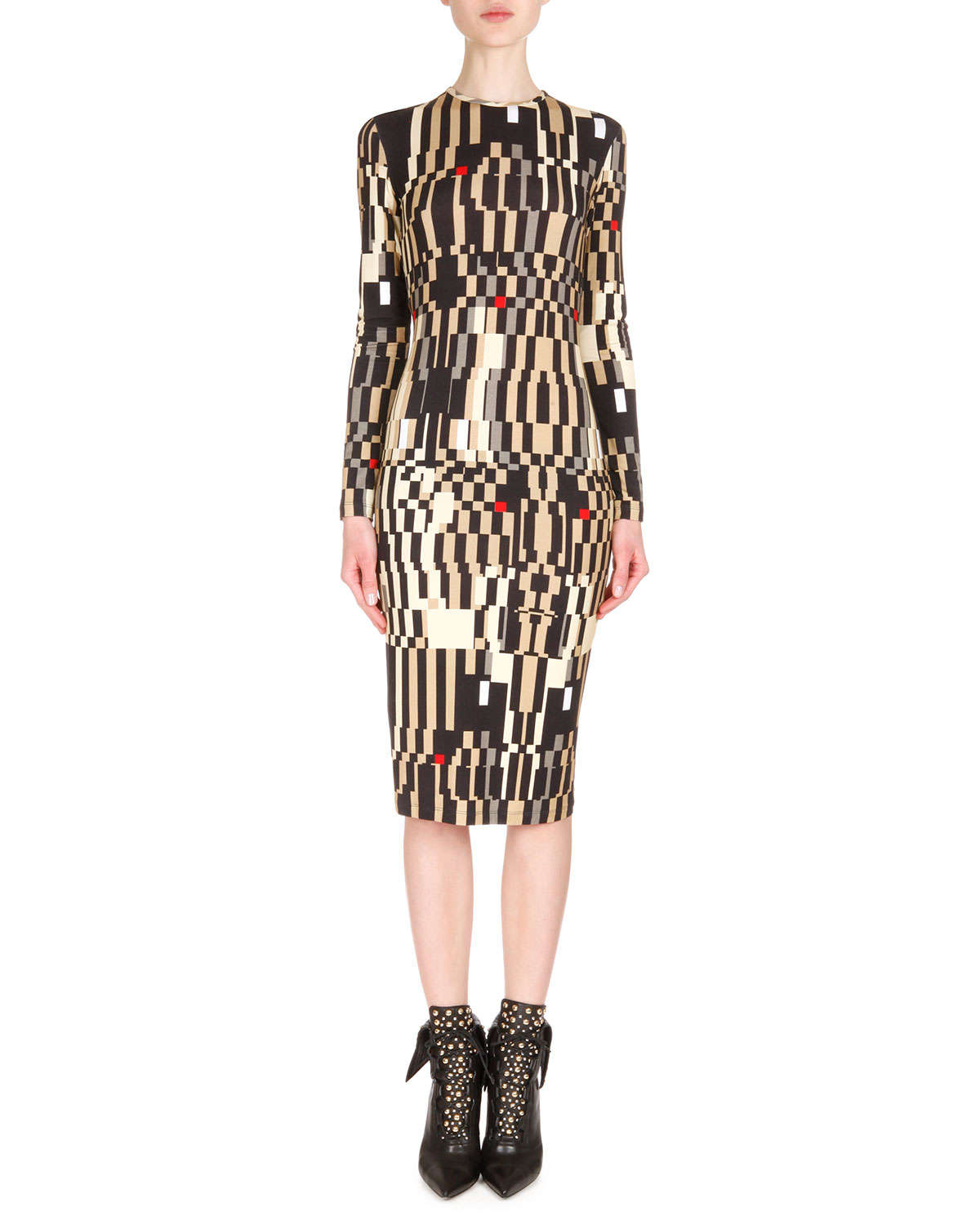 Givenchy Long-sleeve Optical Illusion-print Sheath Dress | Lyst