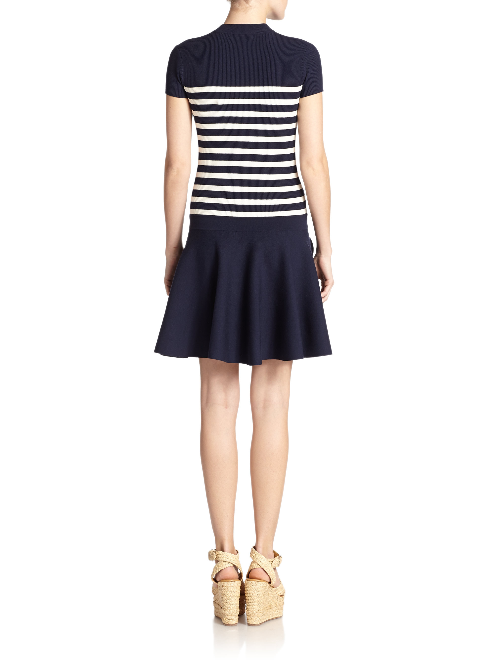 Polo ralph lauren Knit Striped Mini Dress in Blue | Lyst