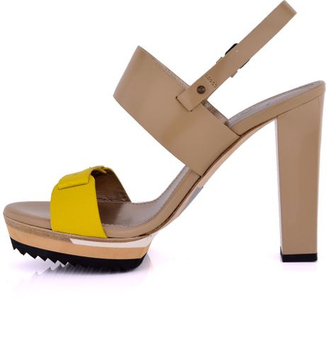 Lanvin Beige and Yellow Chunky Heel Sandal in Yellow (beige) | Lyst