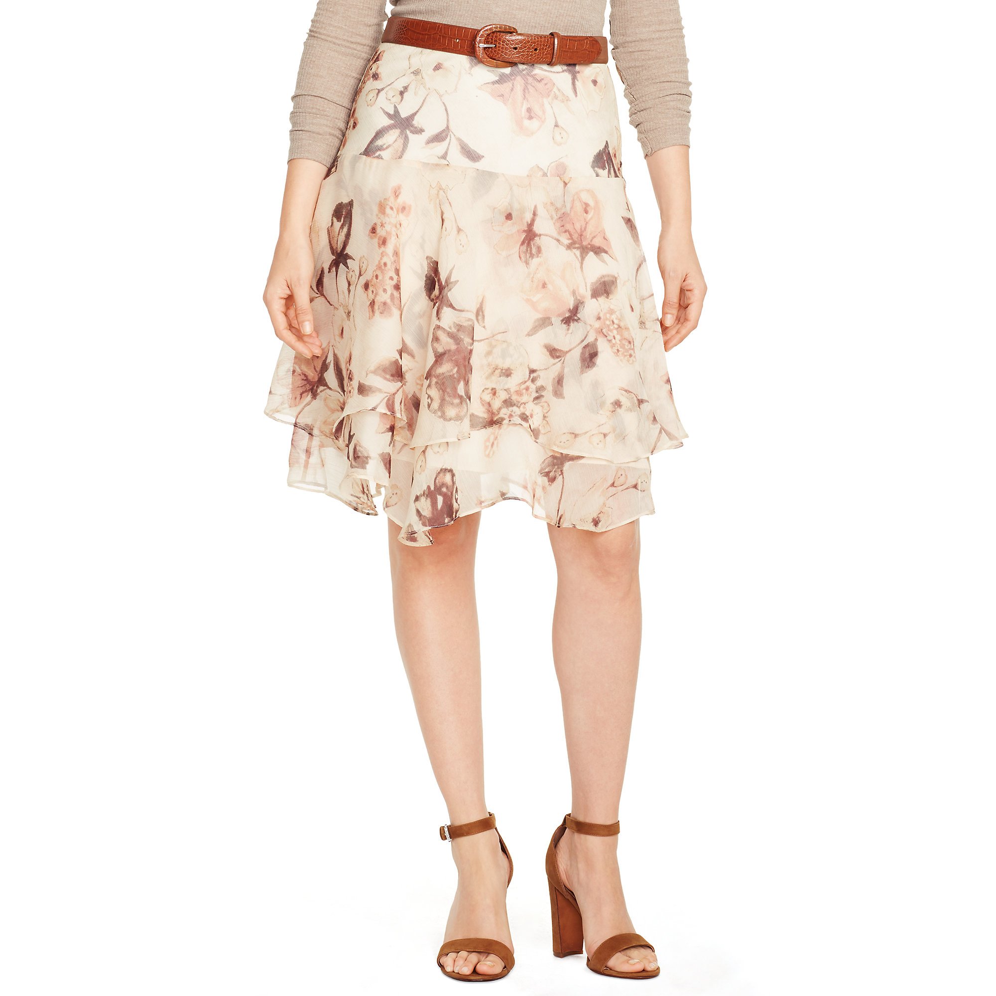 Lyst - Ralph Lauren Floral Tiered Skirt in Brown