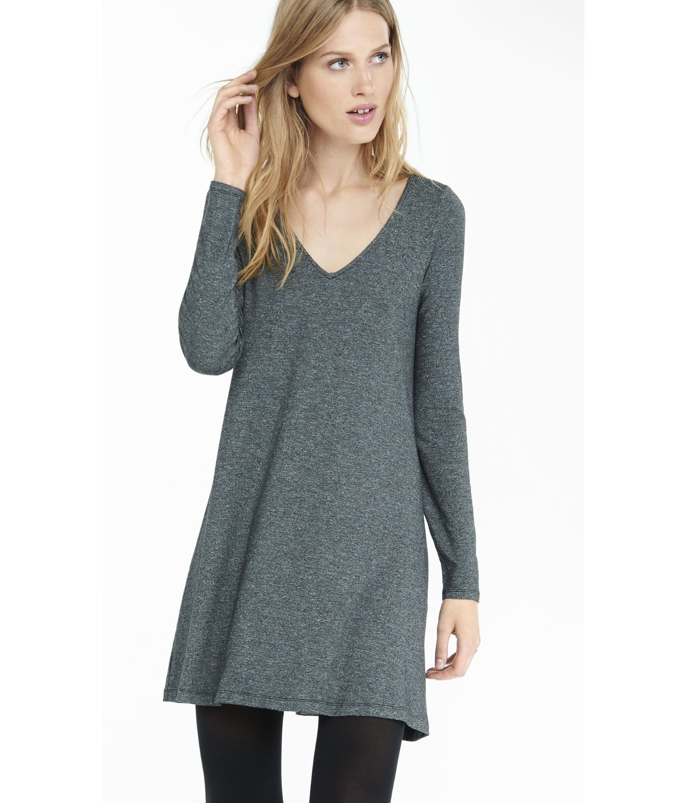 Lyst - Express Marled Long Sleeve Trapeze Dress in Gray