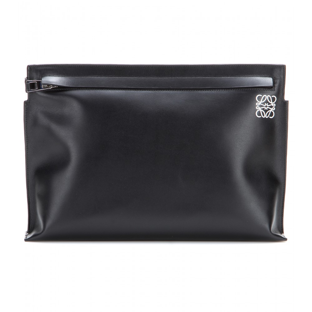 Loewe Grande Leather Clutch in Black Lyst