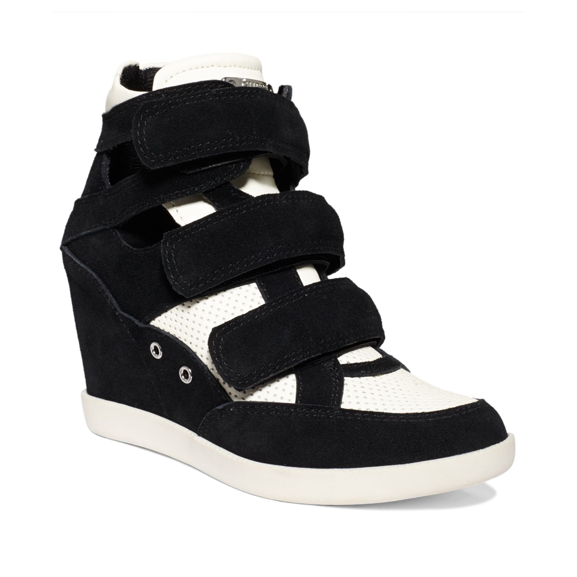 Guess Herra Platform Wedge Sneakers in White (Black/White) | Lyst