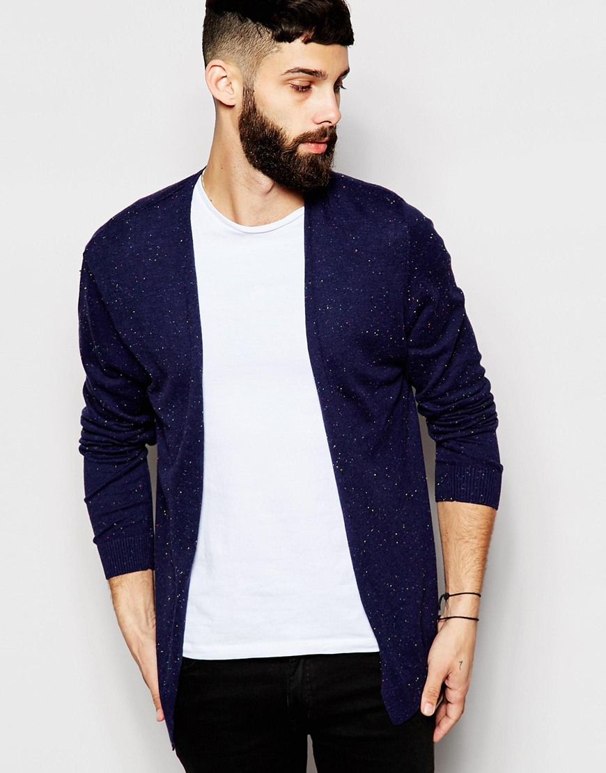 Lyst Asos Cotton Buttonless Cardigan  In Navy Nep Cotton 