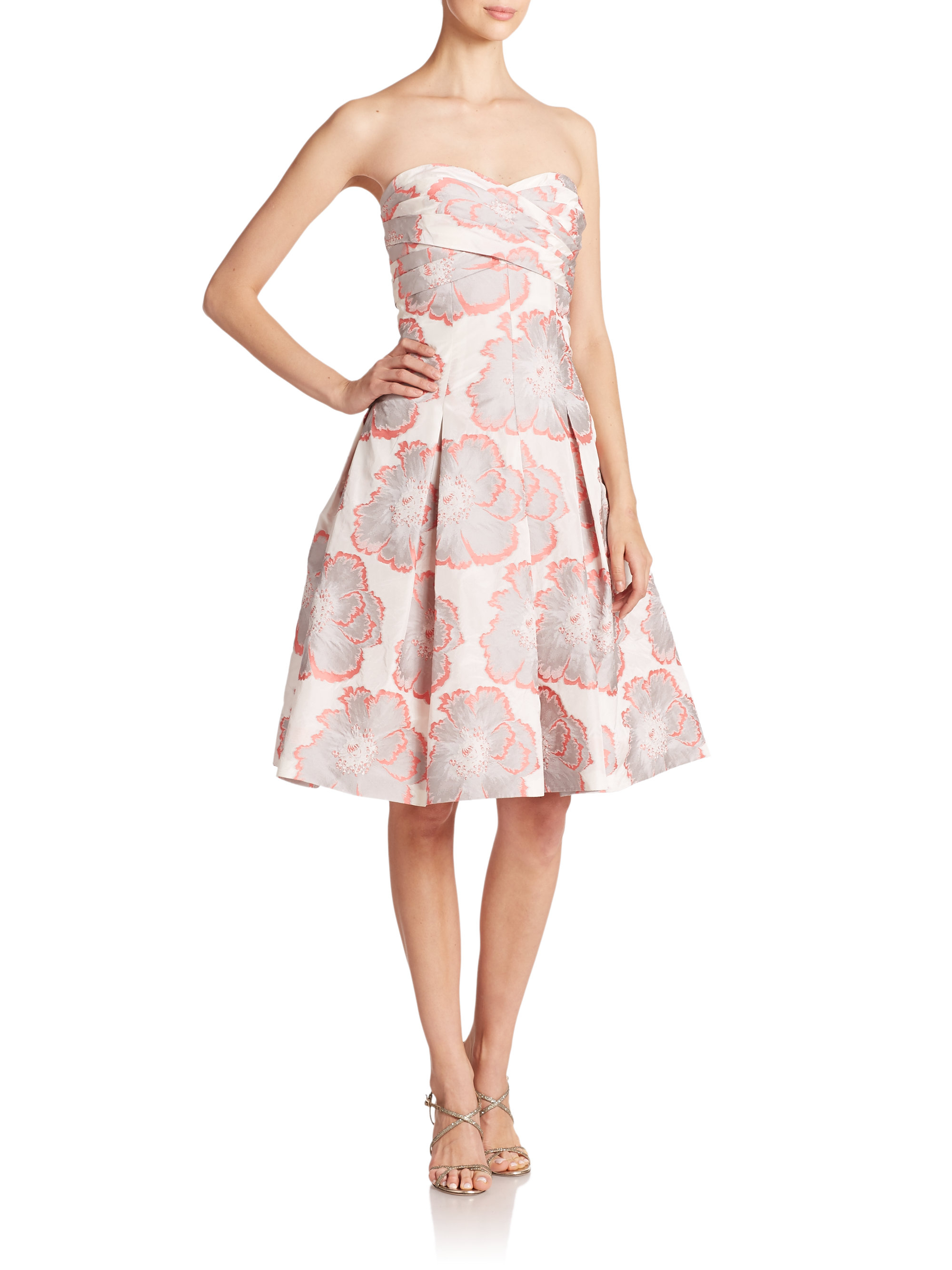 Lyst - Aidan Mattox Floral-print Strapless Jacquard Party Dress in Pink