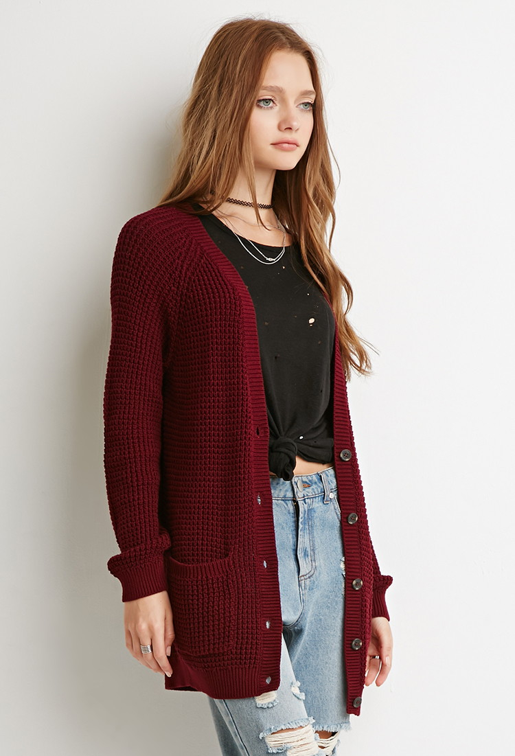 Lyst - Forever 21 Ribbed Button-front Cardigan in Purple