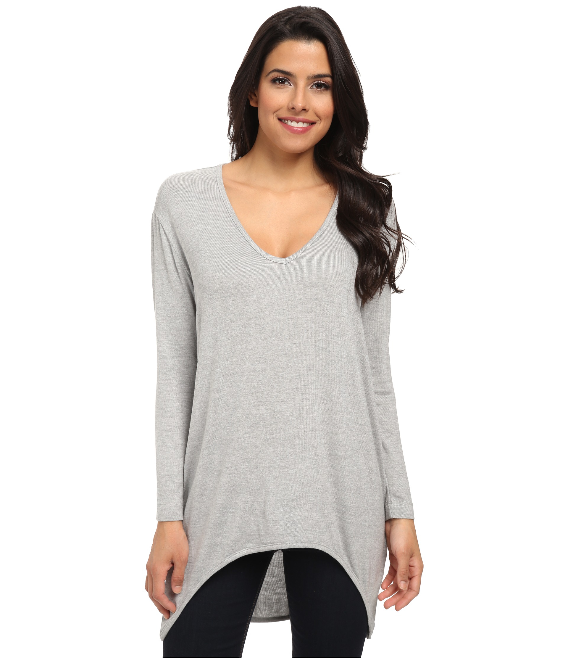 Nally & millie V-neck Ls High Low Sweater Tunic in Gray | Lyst