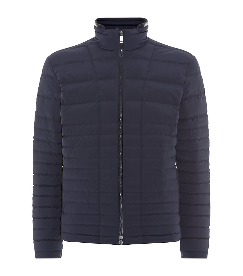 Zegna sport Leather Trim Puffer Jacket in Blue for Men | Lyst