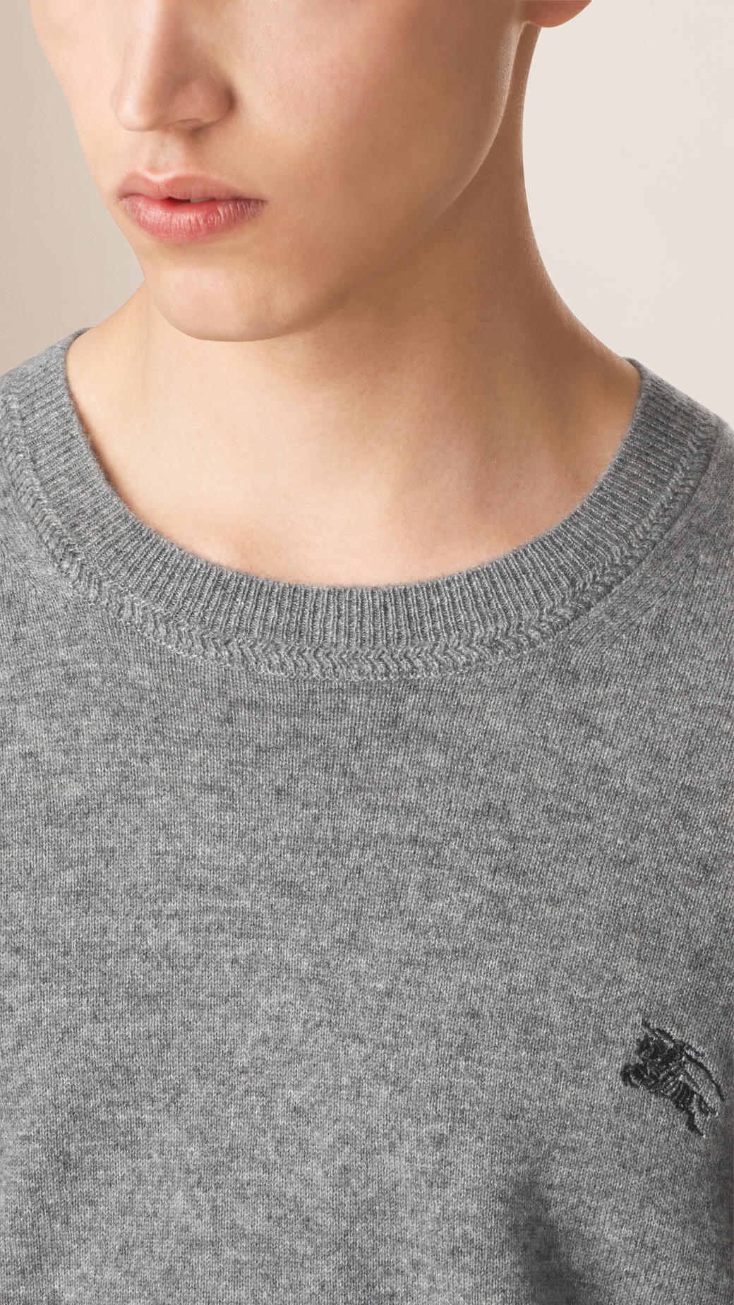 Burberry Crew Neck Cashmere Sweater Light Grey Melange in Gray for ...