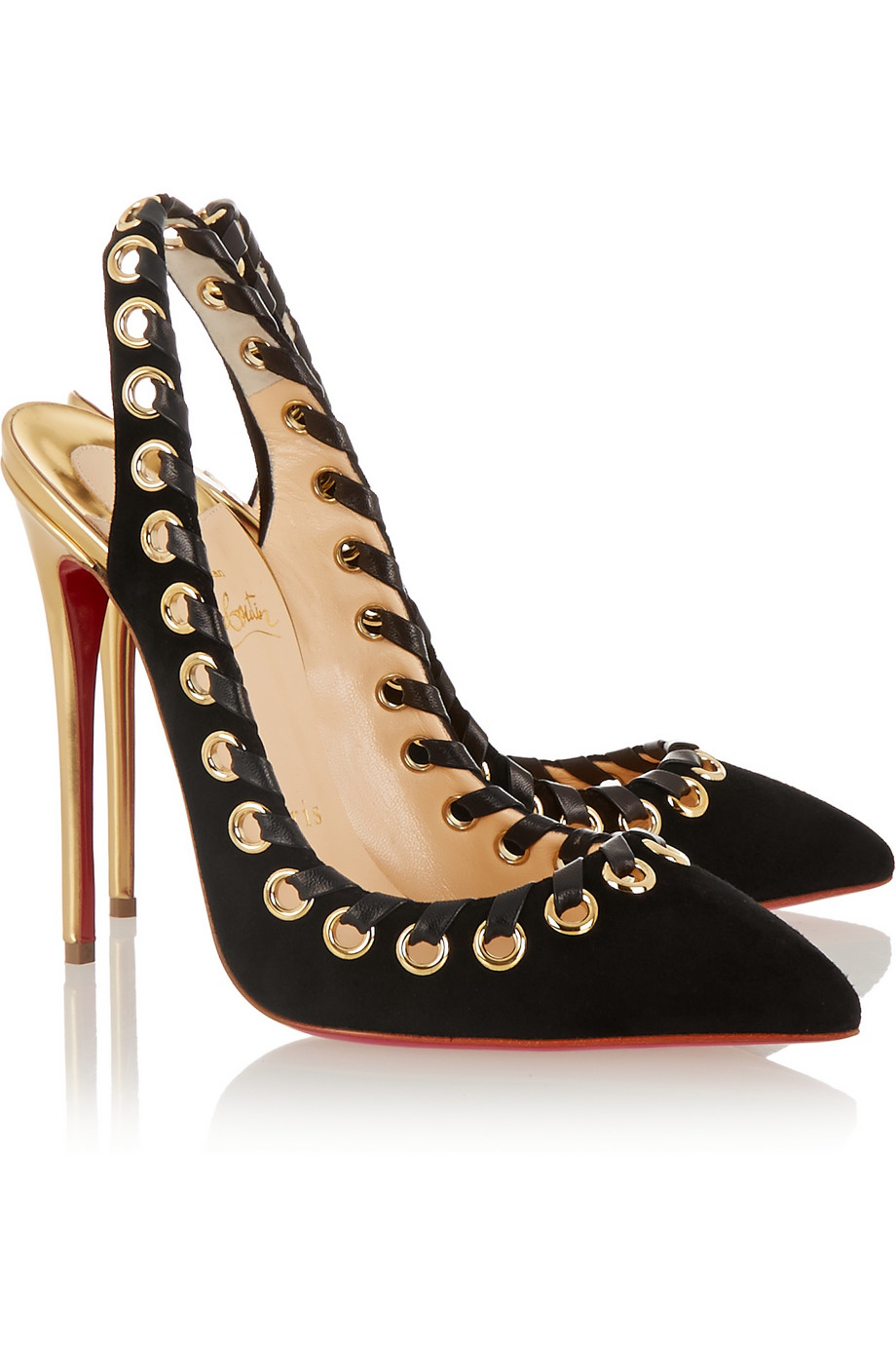 louboutin shoes mens - christian louboutin peep-toe slingback pumps Black satin bow ...